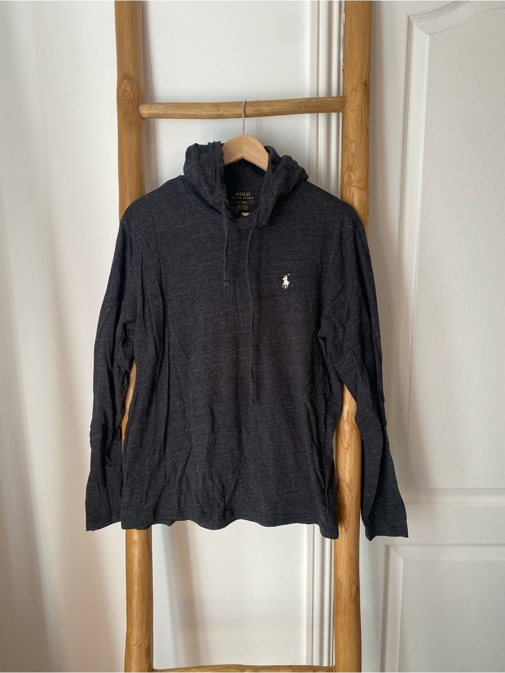 Polo Ralph Lauren Charcoal Grey Mens Medium Light Long Sleeve Hoodie Preppy Fall